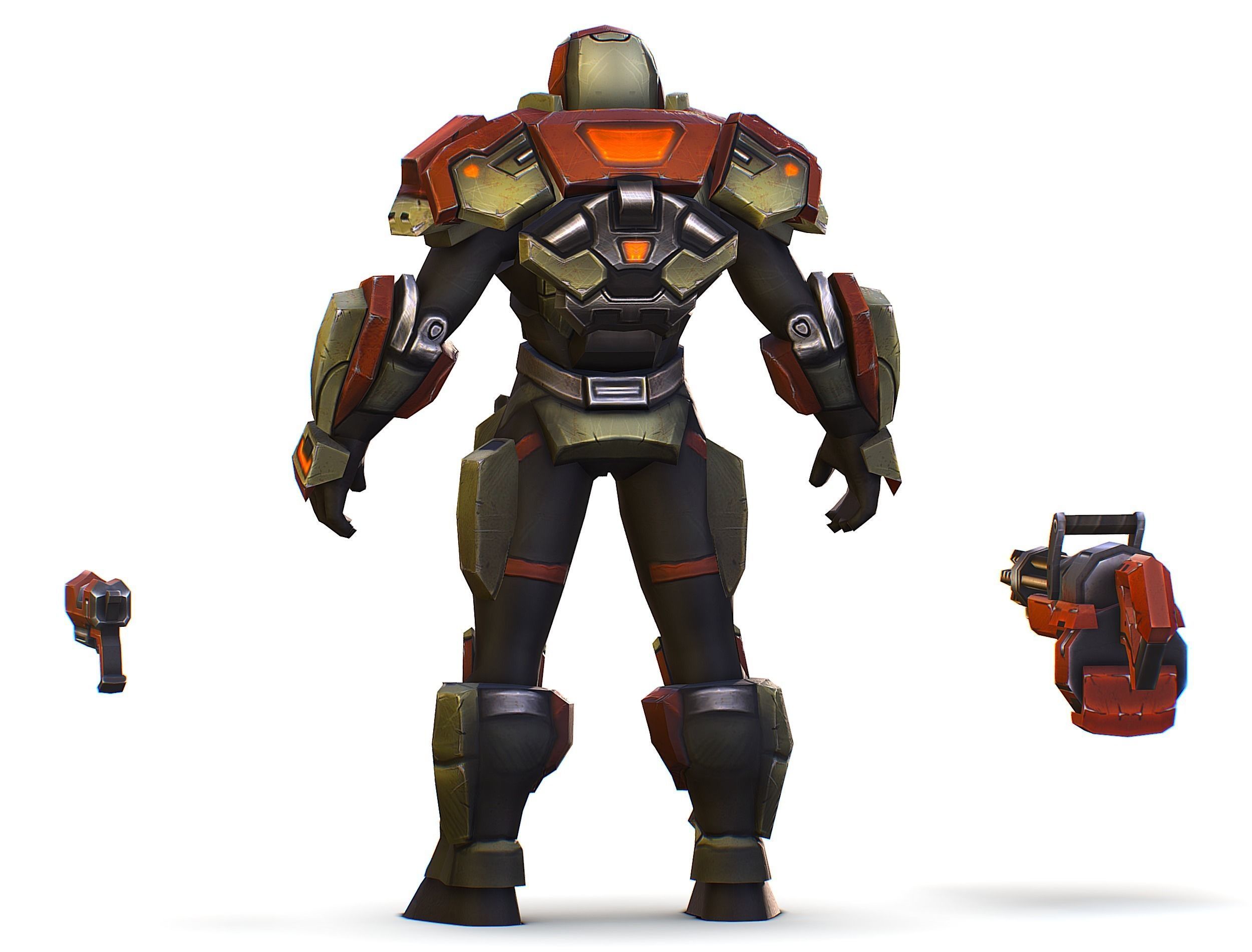 Male Cyborg - Man Machine Gun with Rifle and Pistol Low-poly 3D model_12