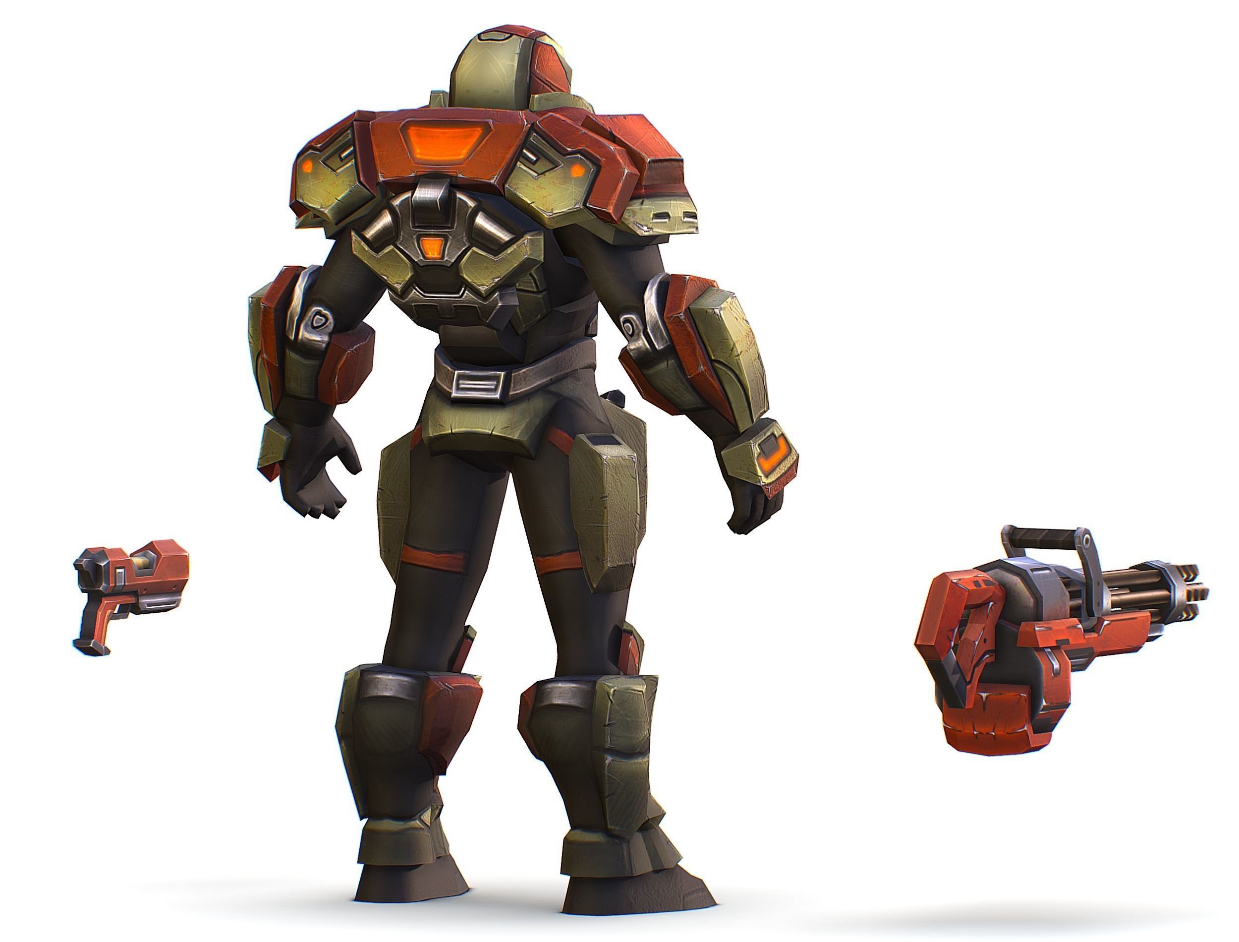 Male Cyborg - Man Machine Gun with Rifle and Pistol Low-poly 3D model_9