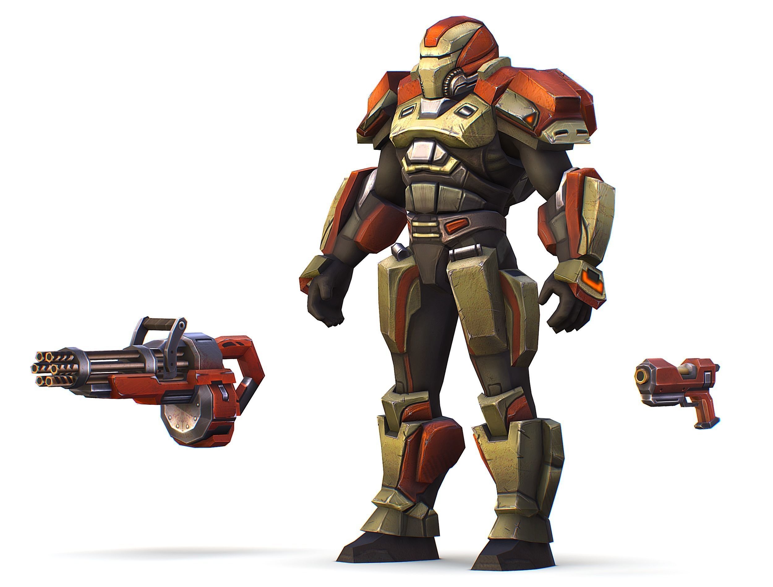 Male Cyborg - Man Machine Gun with Rifle and Pistol Low-poly 3D model_20