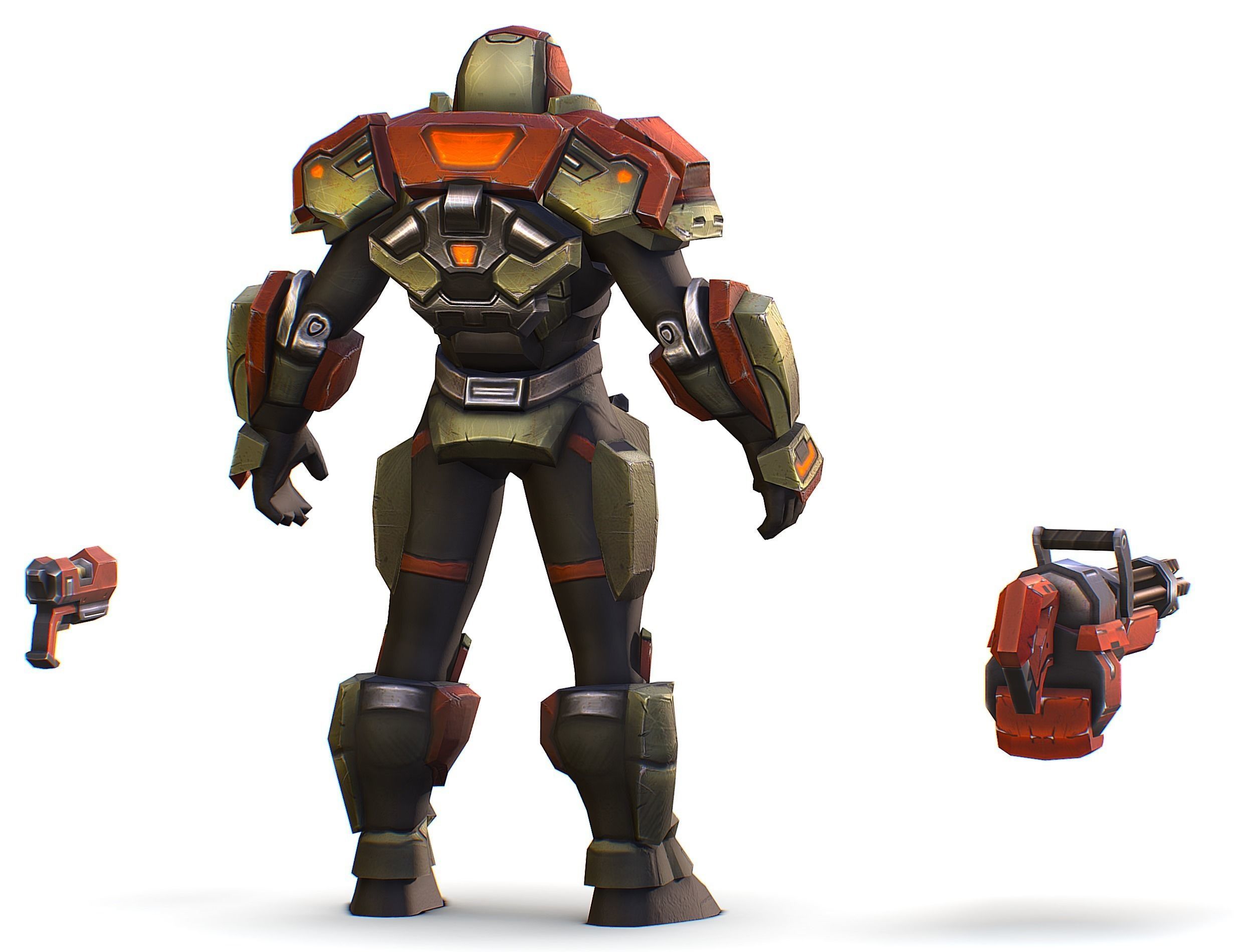 Male Cyborg - Man Machine Gun with Rifle and Pistol Low-poly 3D model_10