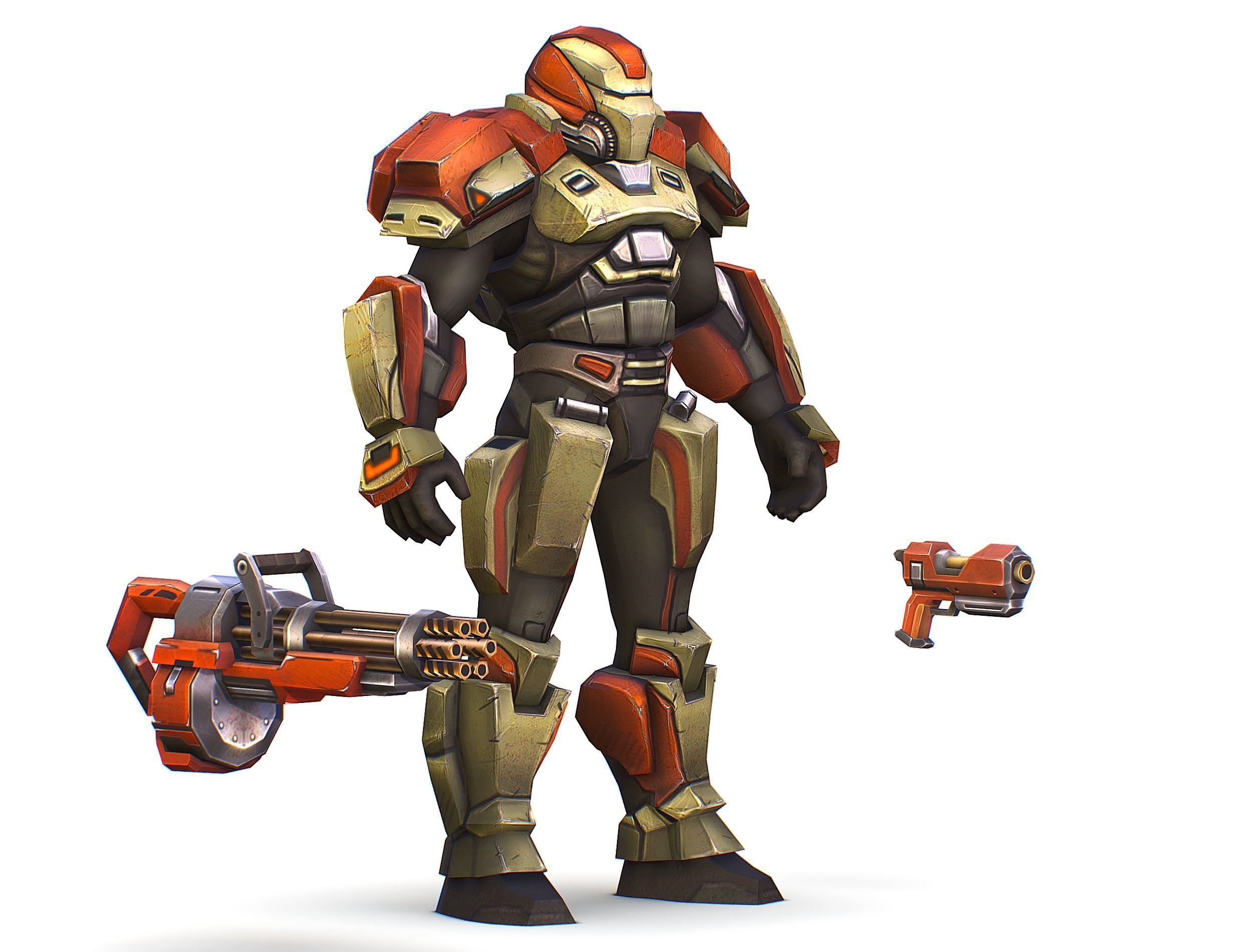 Male Cyborg - Man Machine Gun with Rifle and Pistol Low-poly 3D model_1