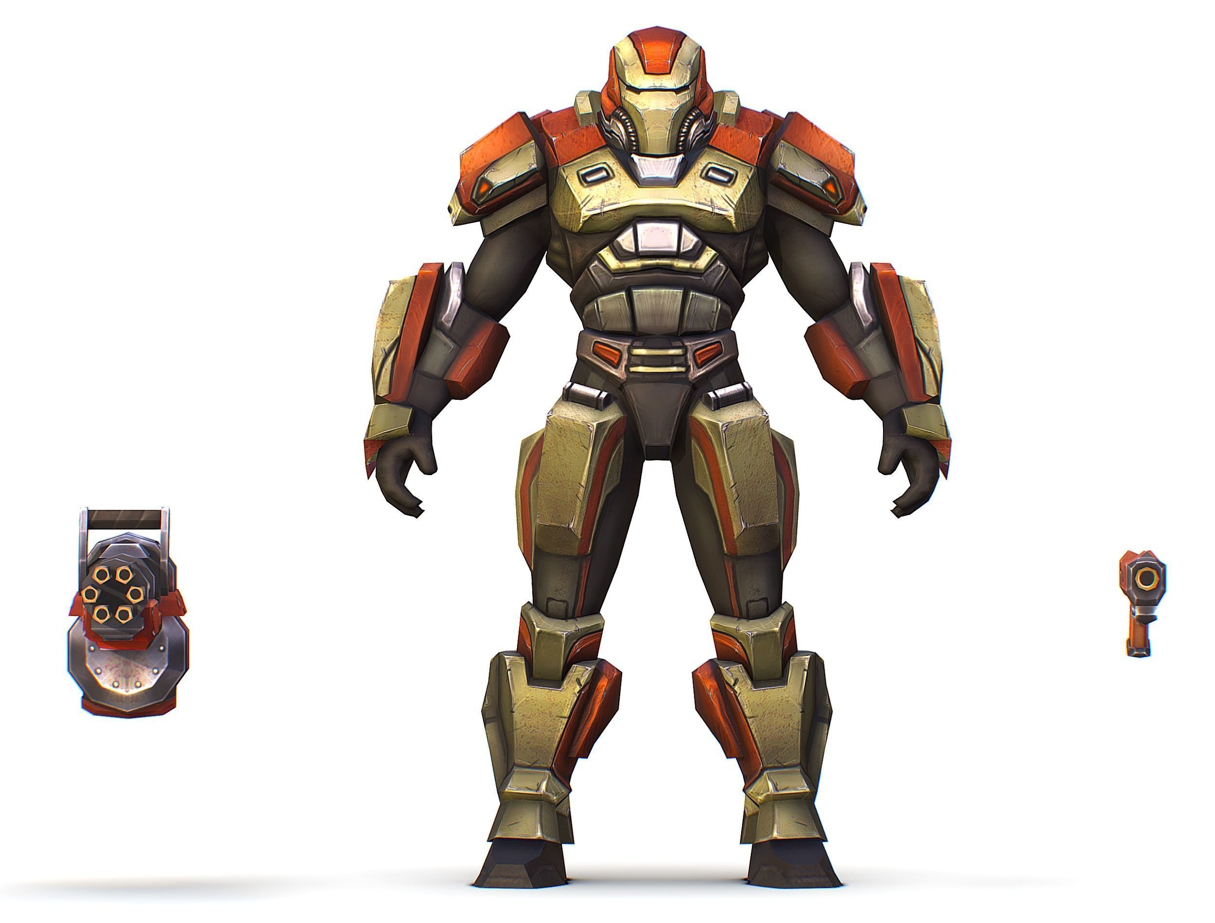 Male Cyborg - Man Machine Gun with Rifle and Pistol Low-poly 3D model_23