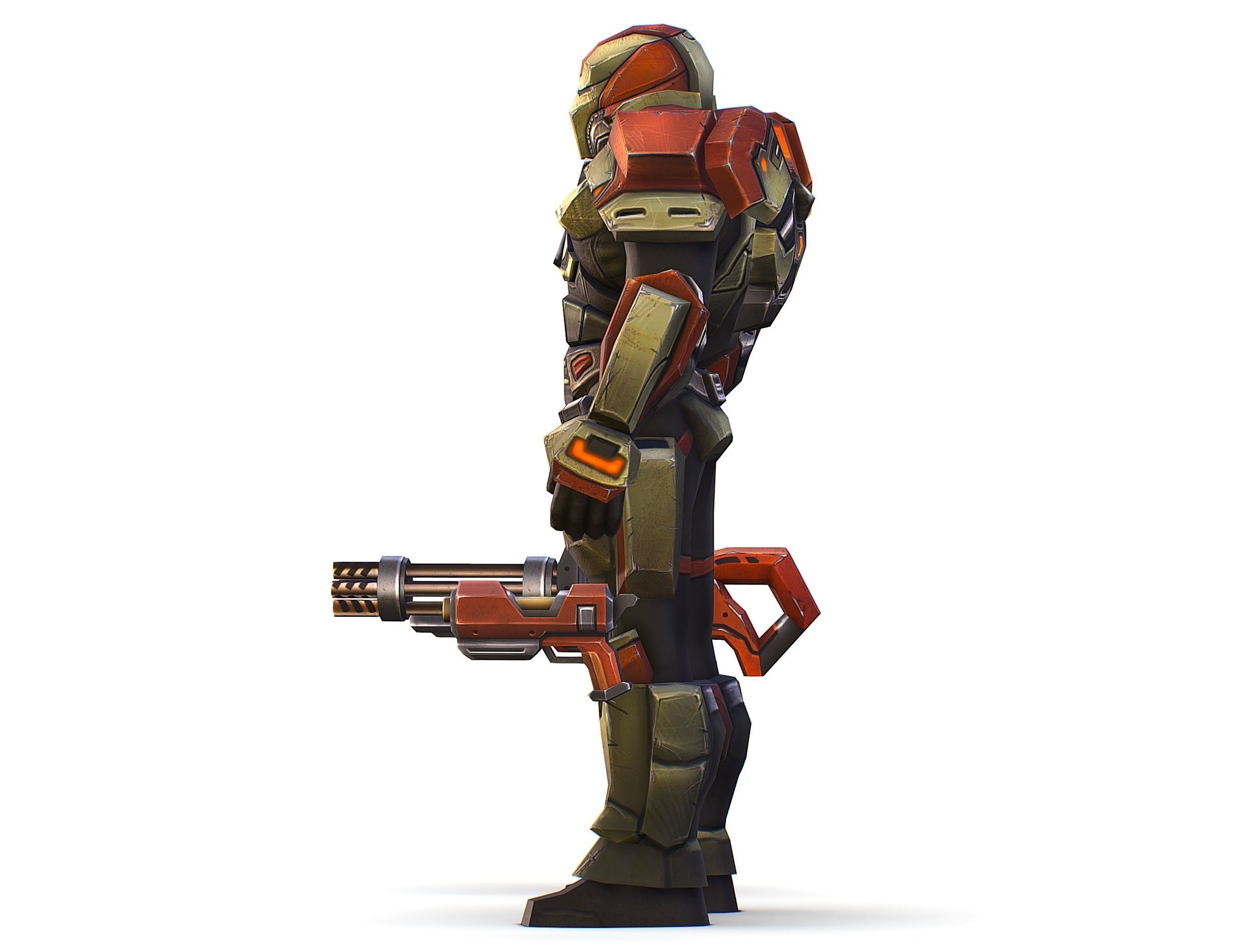 Male Cyborg - Man Machine Gun with Rifle and Pistol Low-poly 3D model_16