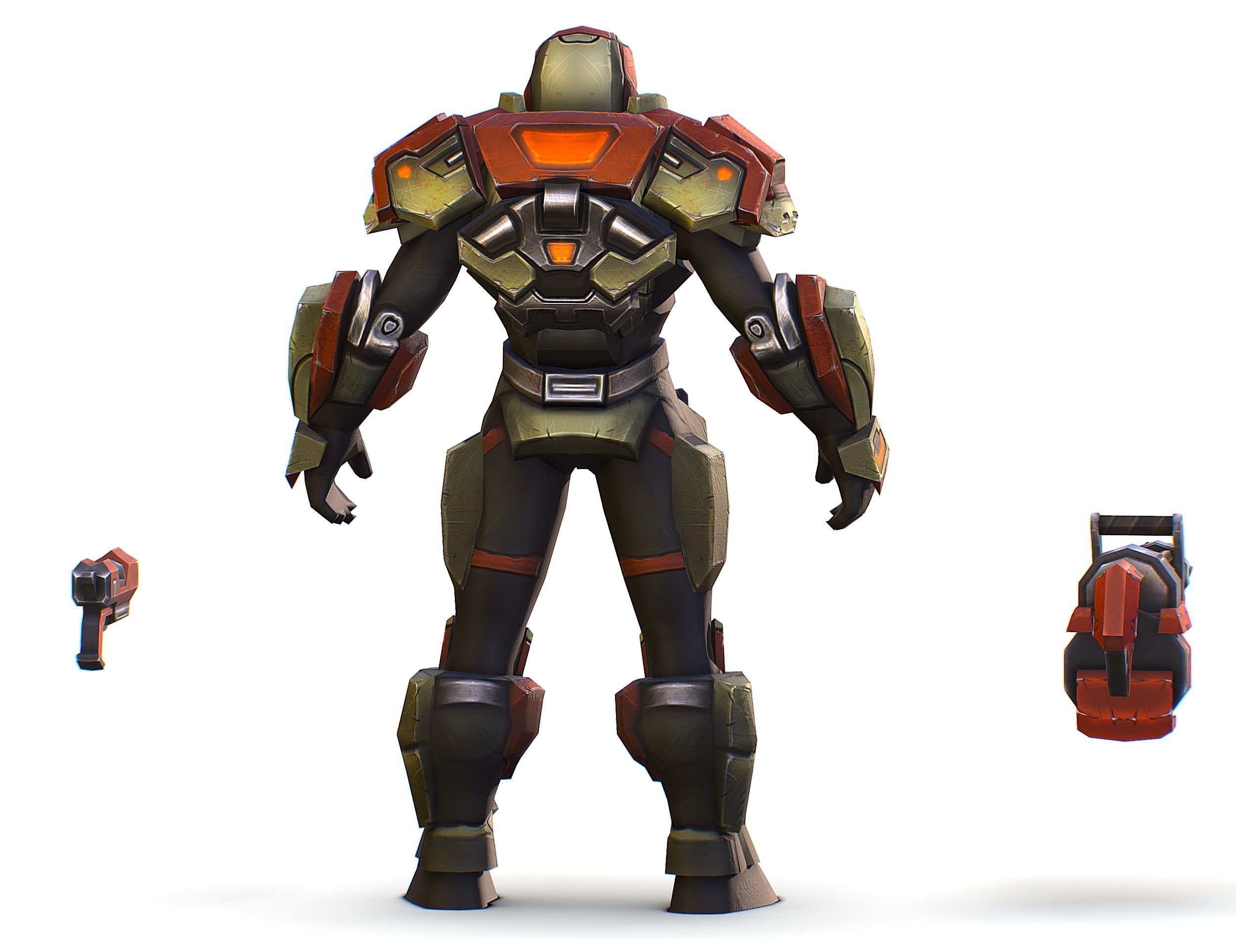 Male Cyborg - Man Machine Gun with Rifle and Pistol Low-poly 3D model_11