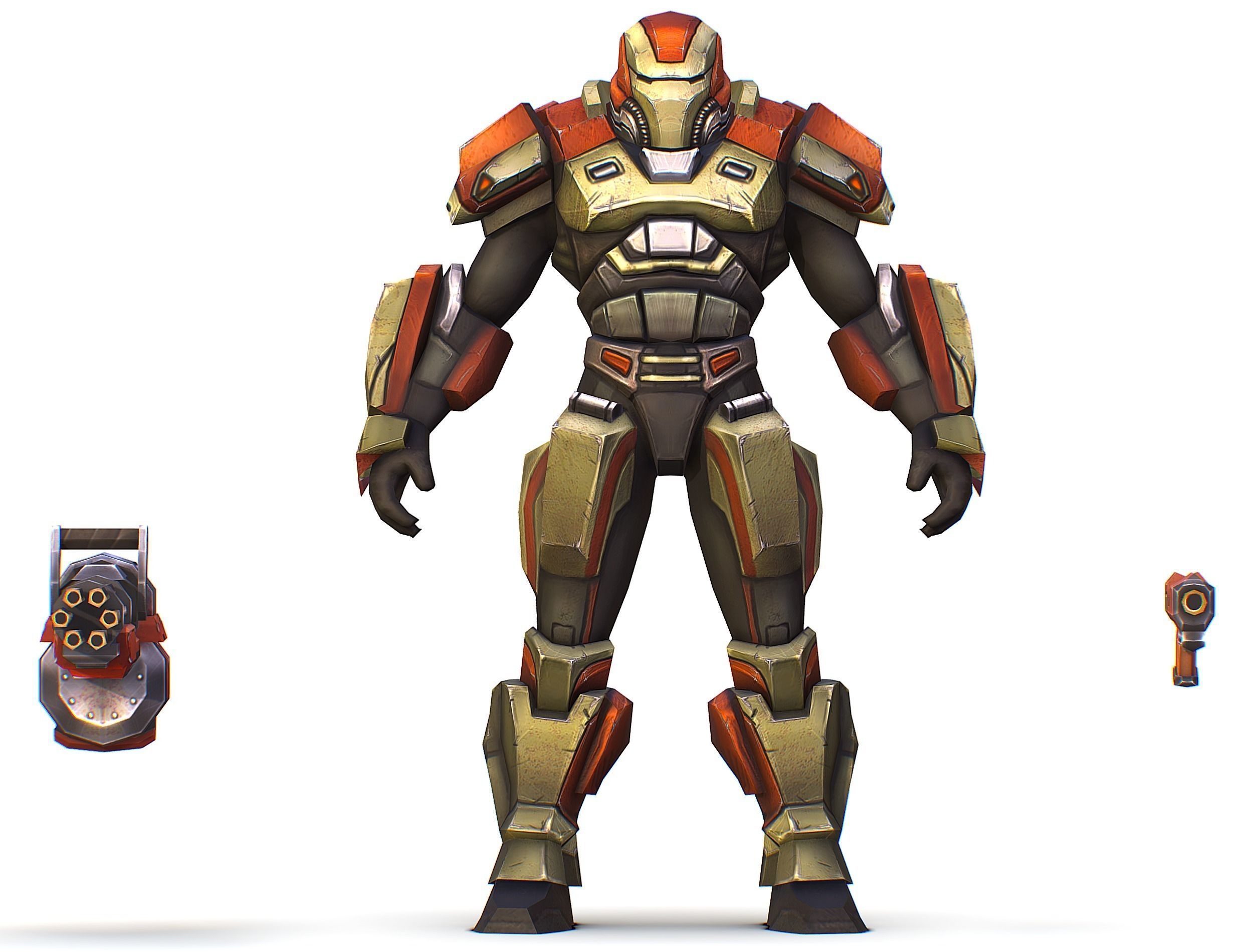 Male Cyborg - Man Machine Gun with Rifle and Pistol Low-poly 3D model_33