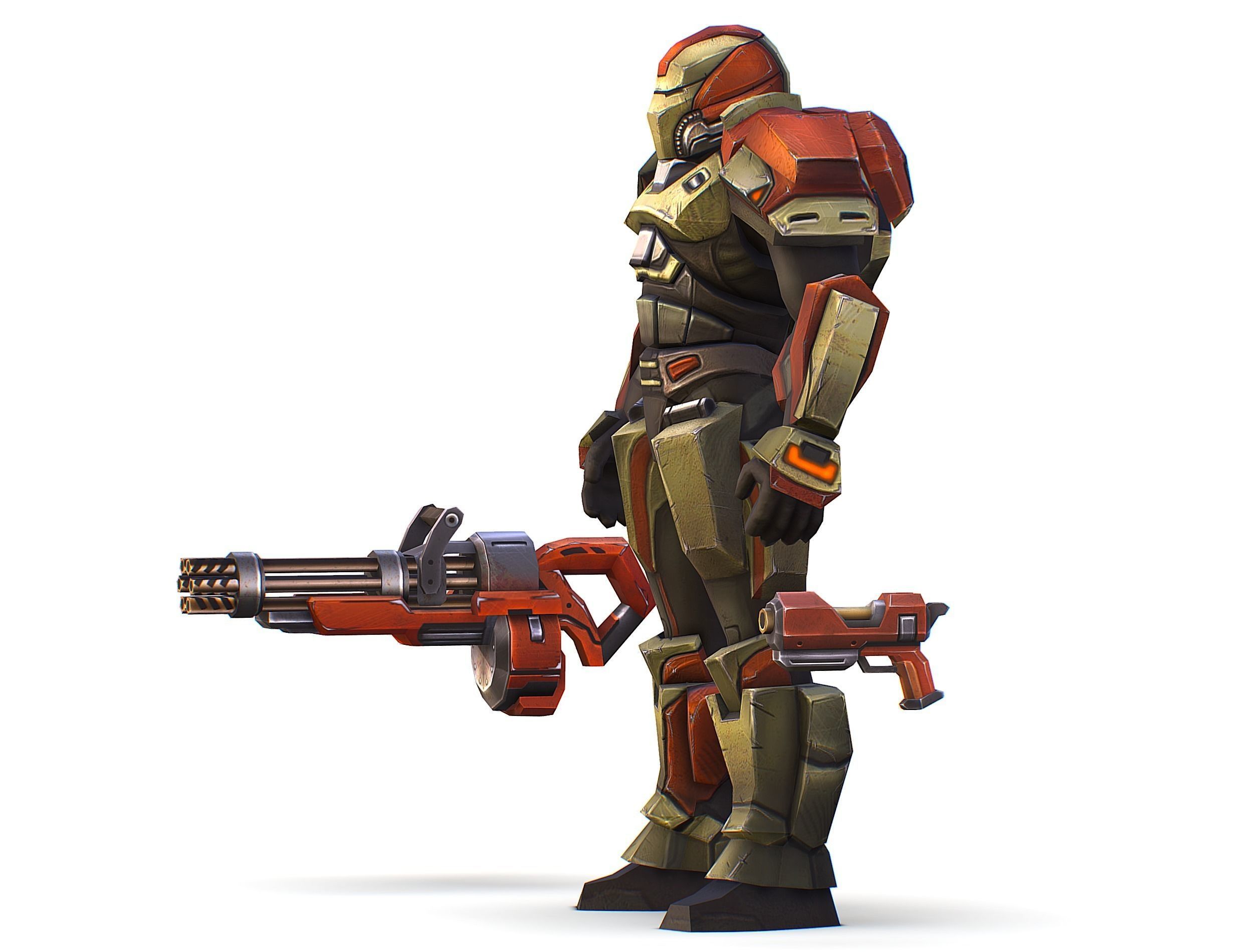 Male Cyborg - Man Machine Gun with Rifle and Pistol Low-poly 3D model_18