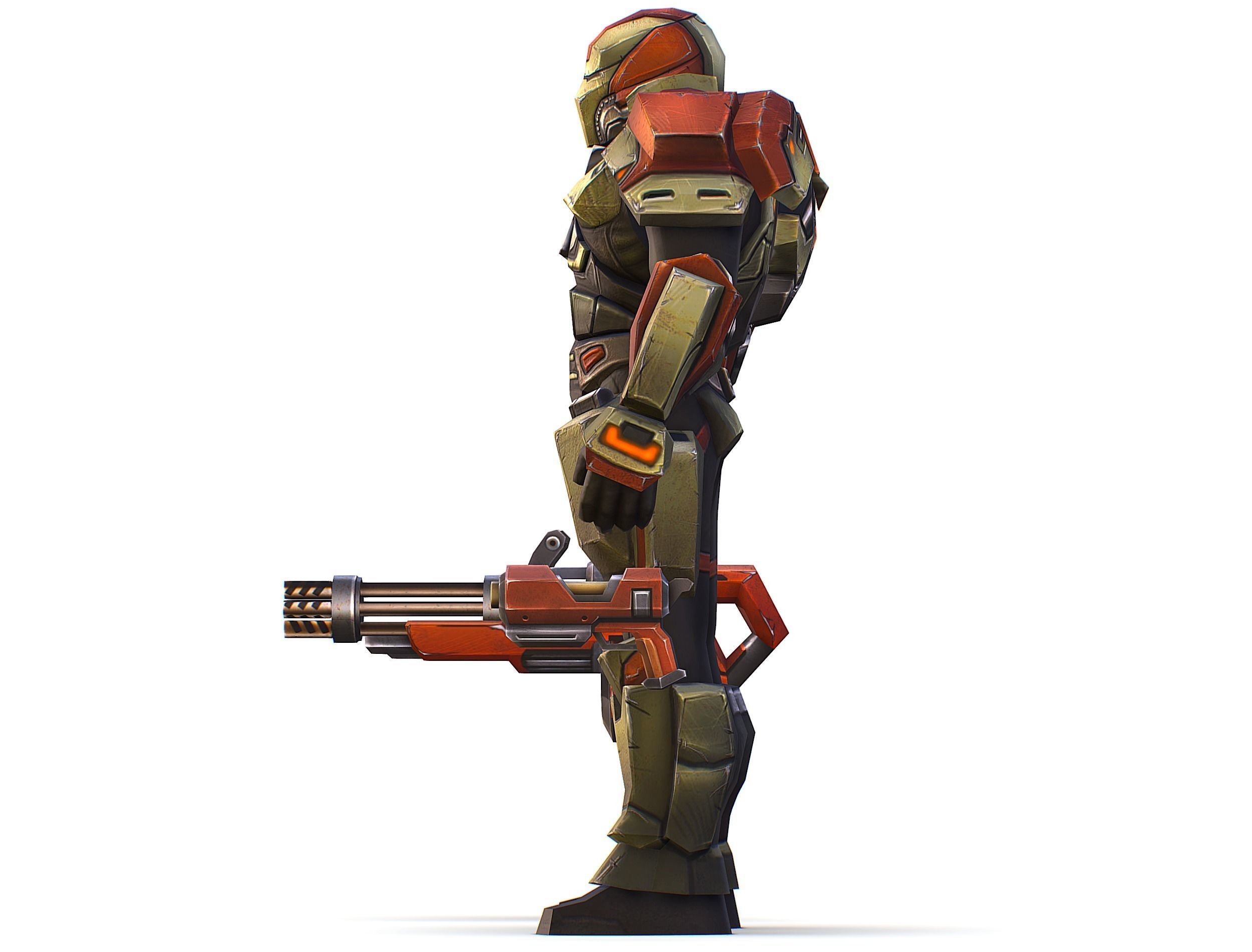 Male Cyborg - Man Machine Gun with Rifle and Pistol Low-poly 3D model_36