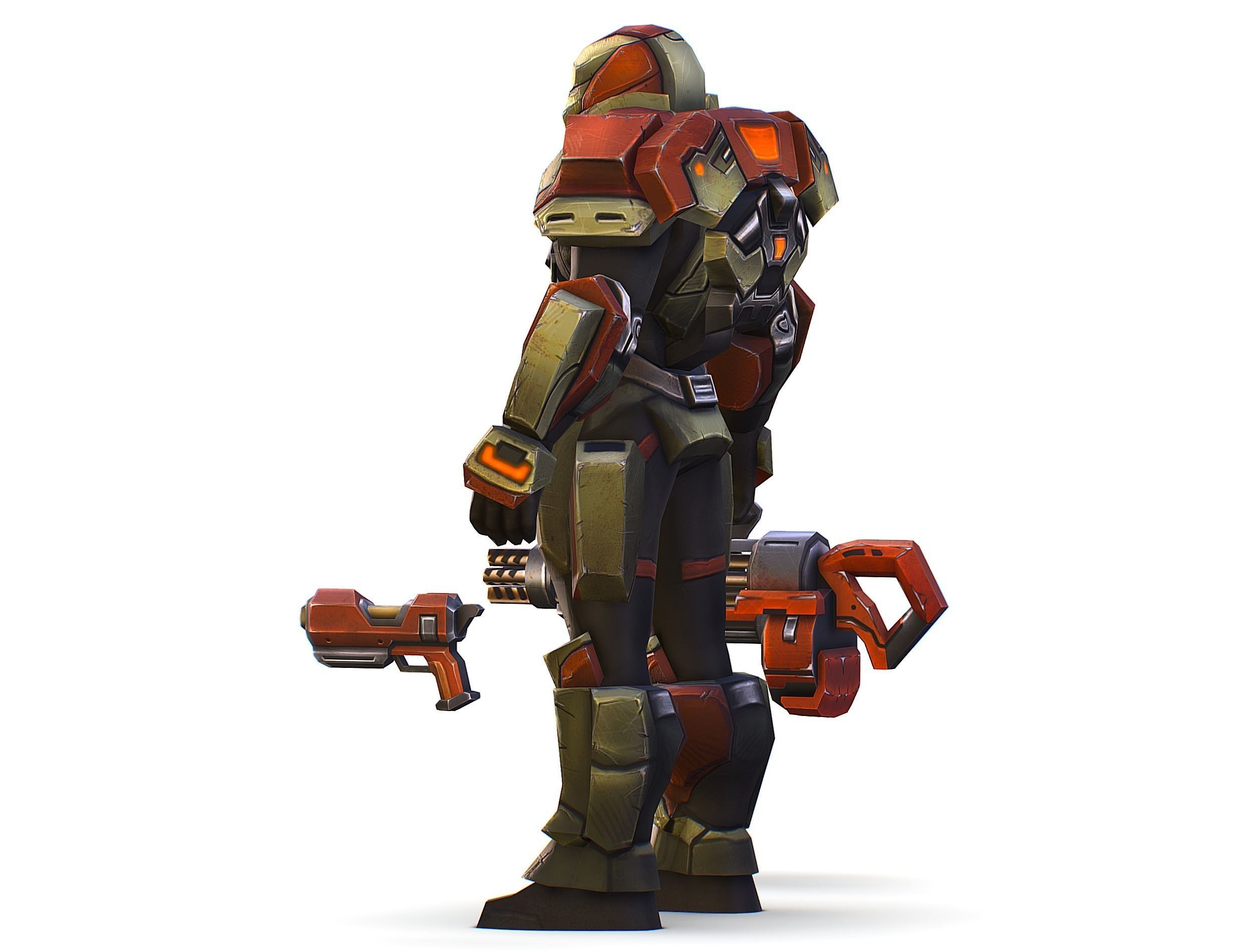 Male Cyborg - Man Machine Gun with Rifle and Pistol Low-poly 3D model_15