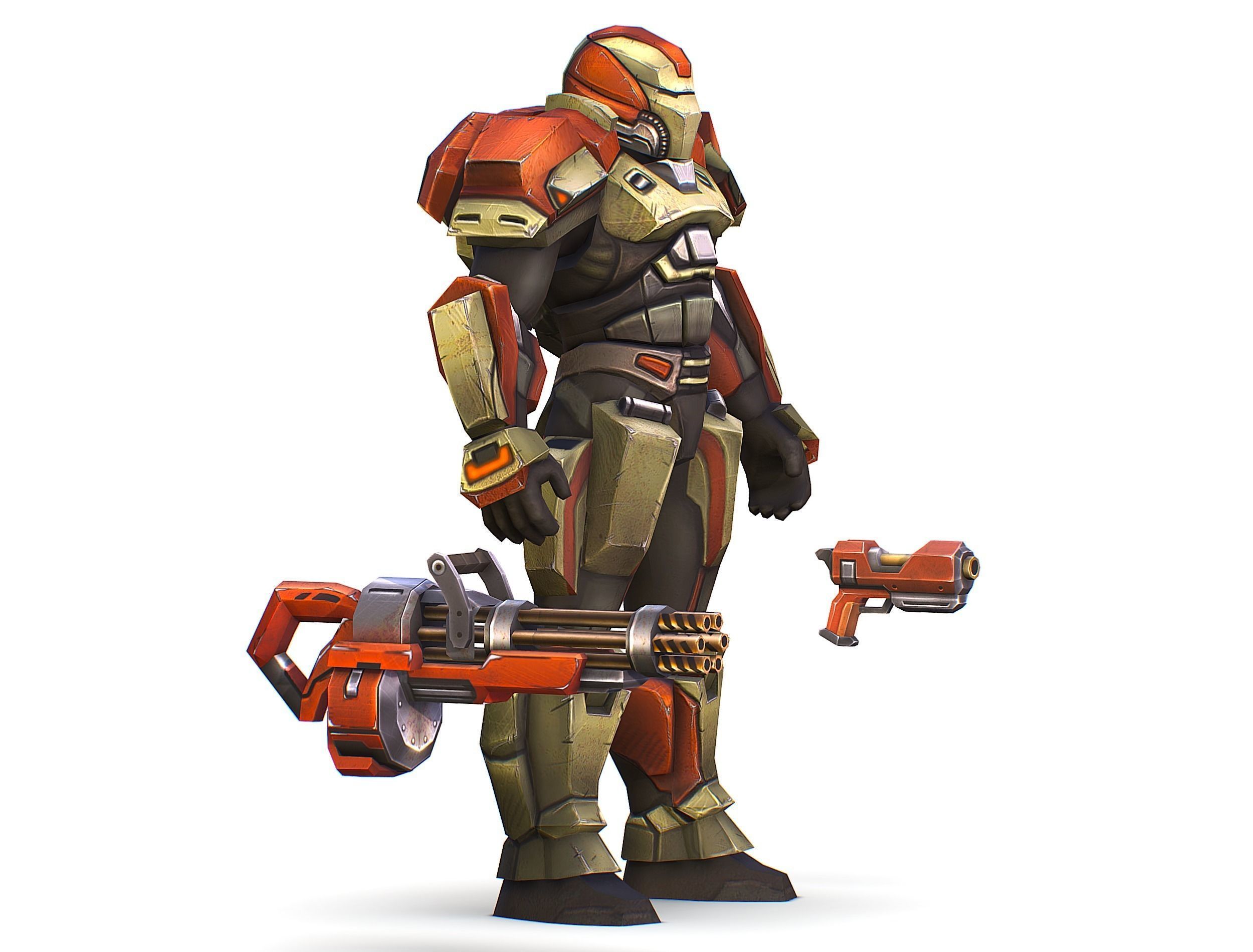 Male Cyborg - Man Machine Gun with Rifle and Pistol Low-poly 3D model_2