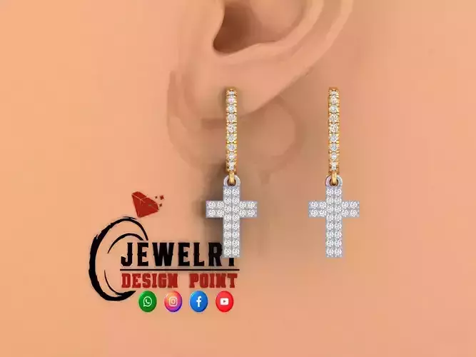 Custom Diamond Hoops Earring - Cross Earrings Studs - Unisex  3D print model