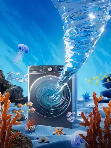 Underwater washing machine fish school coral 
