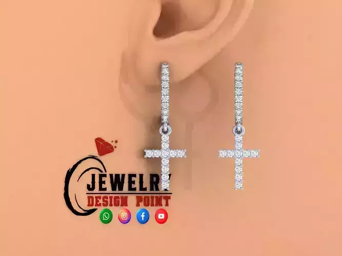 Custom Diamond Hoops Earring - Cross Earrings Studs - Unisex 3D print model