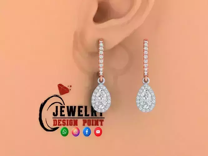 Custom Diamond Hoops Earring - Solitaire Pear Earrings - Unisex  3D print model