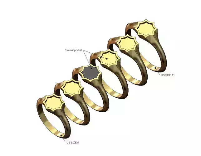 Enamel pocket 8 point star signet ring US sizes 5to10