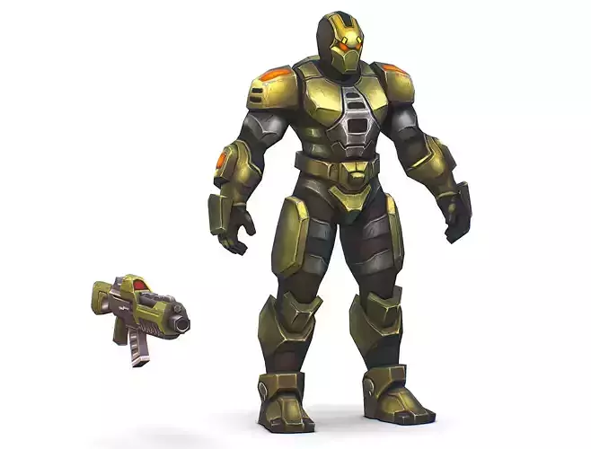 Sci-Fi Man Cyborg - Male Drone Trooper Soldier Low-poly 3D model