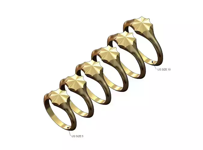 Faceted pointed 8 point star signet ring US sizes 5to10