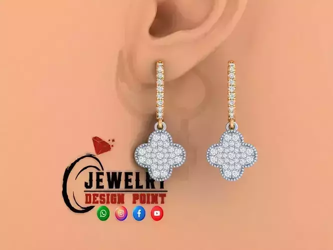 Custom Diamond Hoops Earring - Van Cleef Arpels Earrings 3D print model