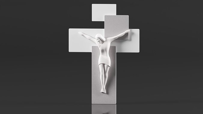 Modern Wall Crucifix  Wood Grey White Christ  3D print model