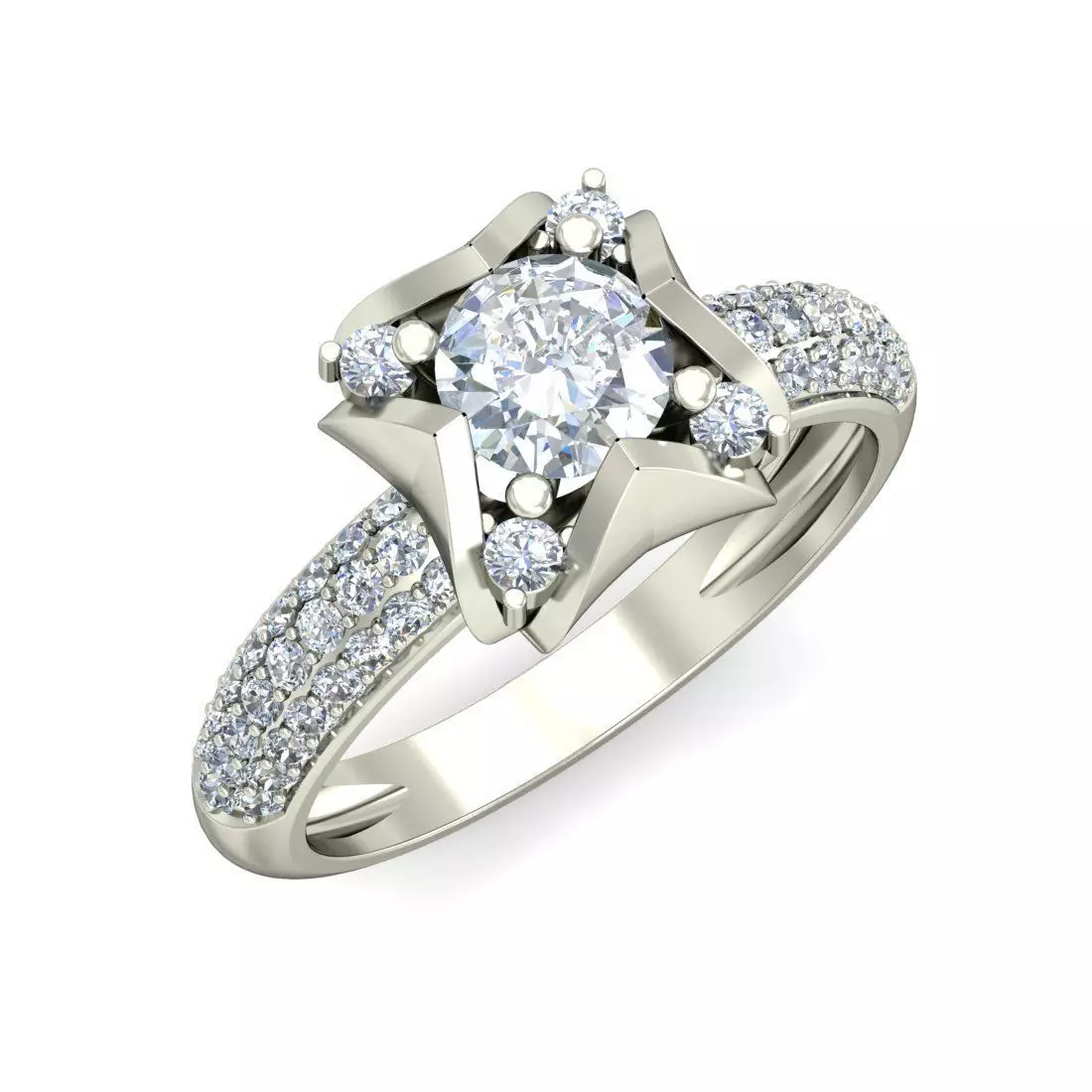 Sparkling Floral Silver Ring 3D print model