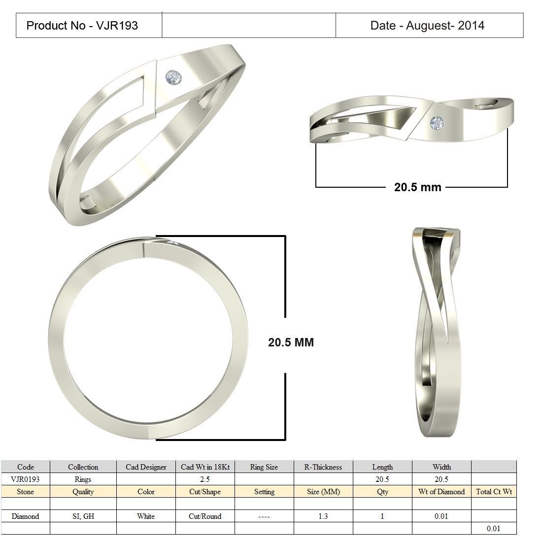 Elegant Geometric Silver Ring with Solitaire Diamond 3D print model_5