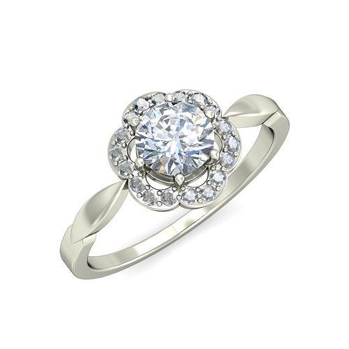 Elegant Floral Diamond Ring in Sterling Silver 3D print model
