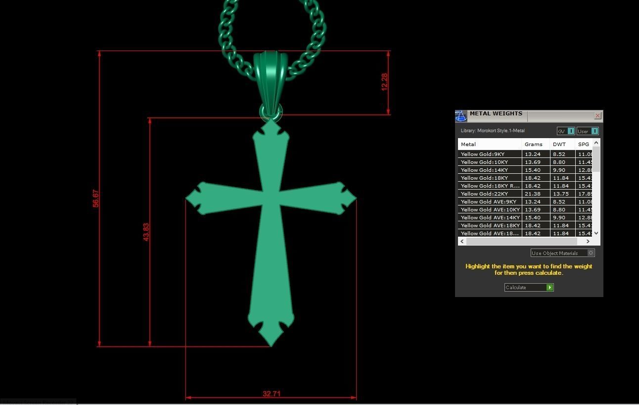 Light Gold 18K Cross Pendant 1CP097 3D print model_1