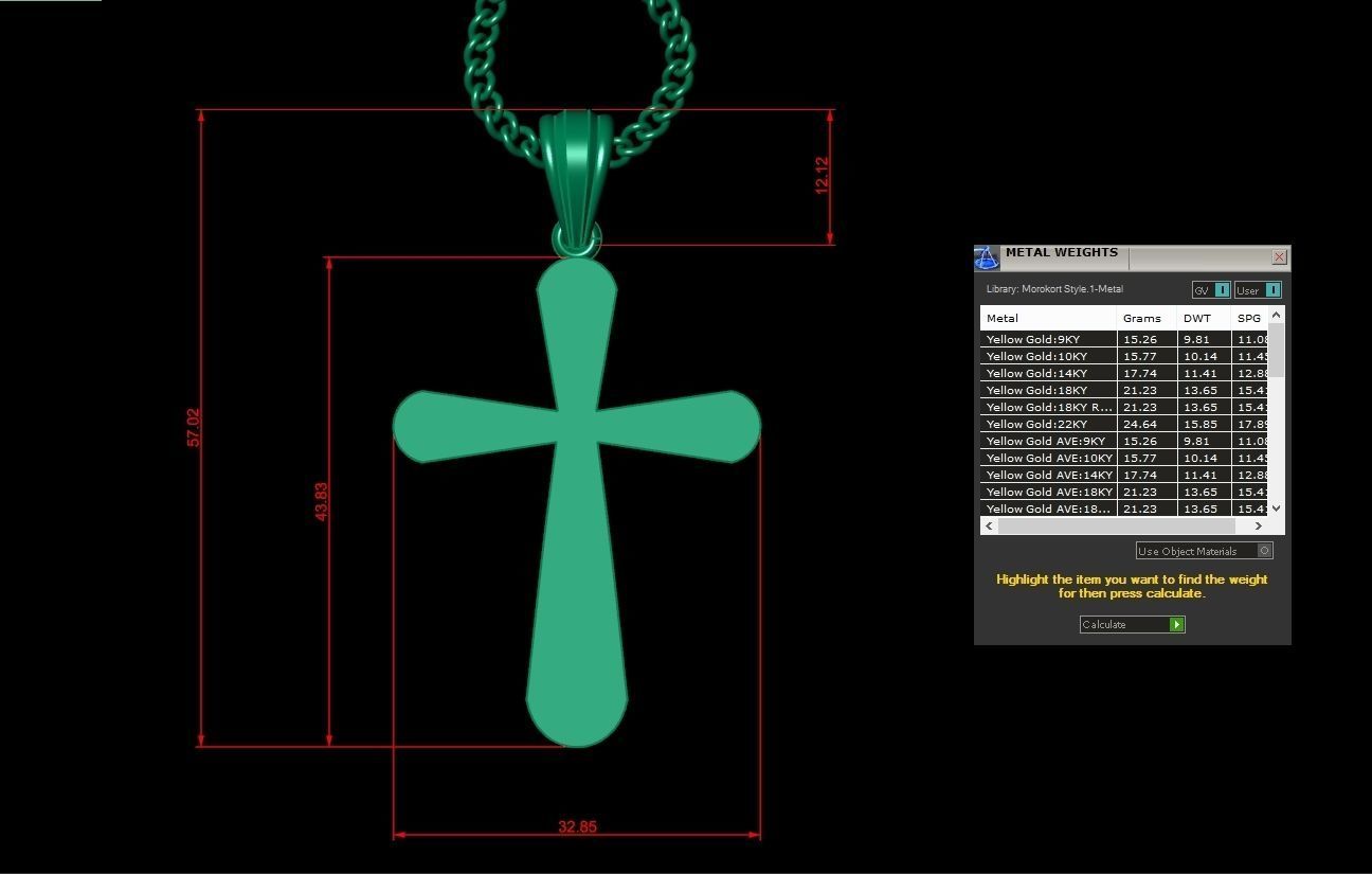 Light Gold 18K Cross Pendant 1CP095 3D print model_1