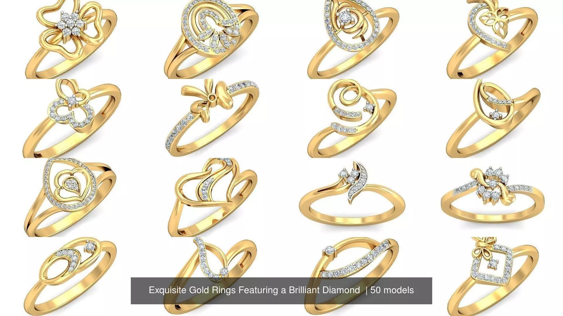Exquisite Gold Rings Featuring a Brilliant Diamond  3D Model Collection_0