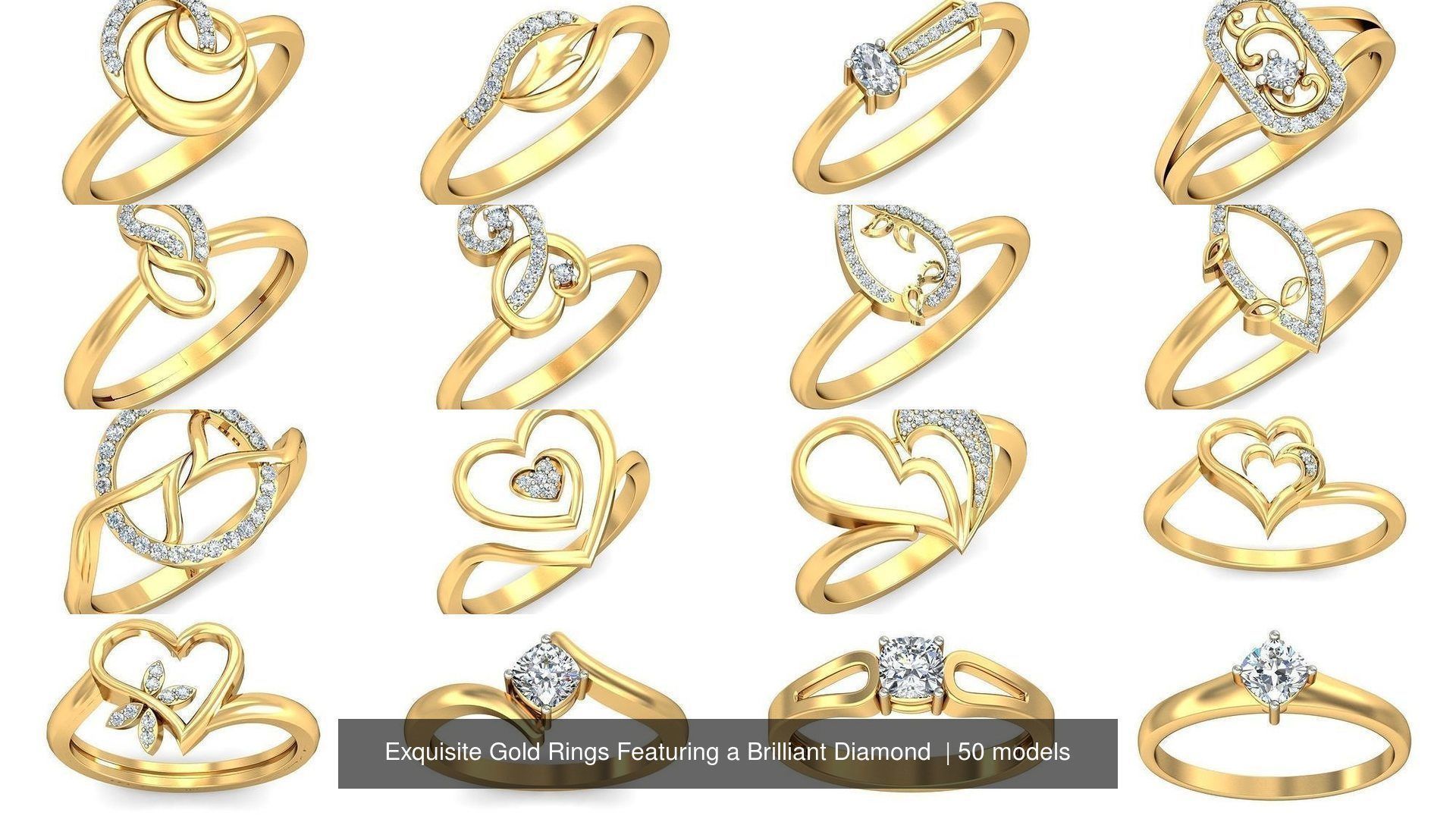 Exquisite Gold Rings Featuring a Brilliant Diamond  3D Model Collection_2