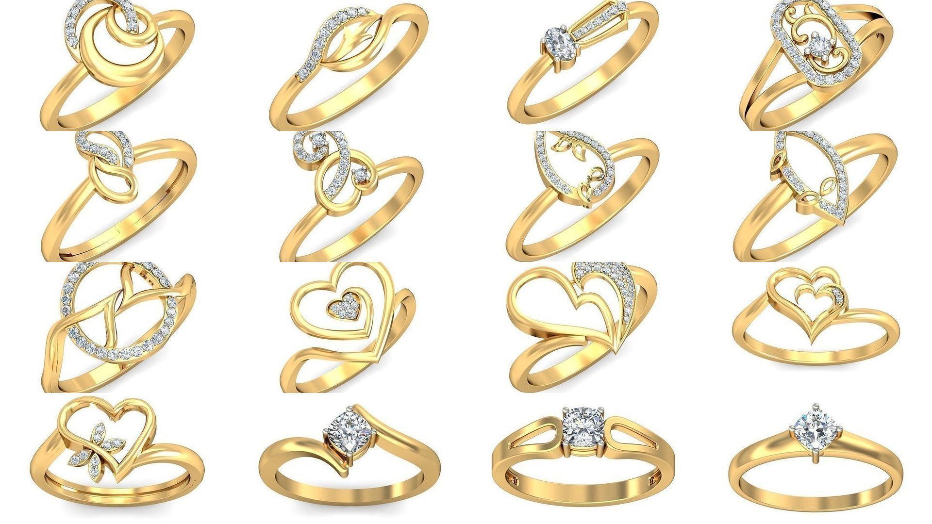 Exquisite Gold Rings Featuring a Brilliant Diamond  3D Model Collection_1
