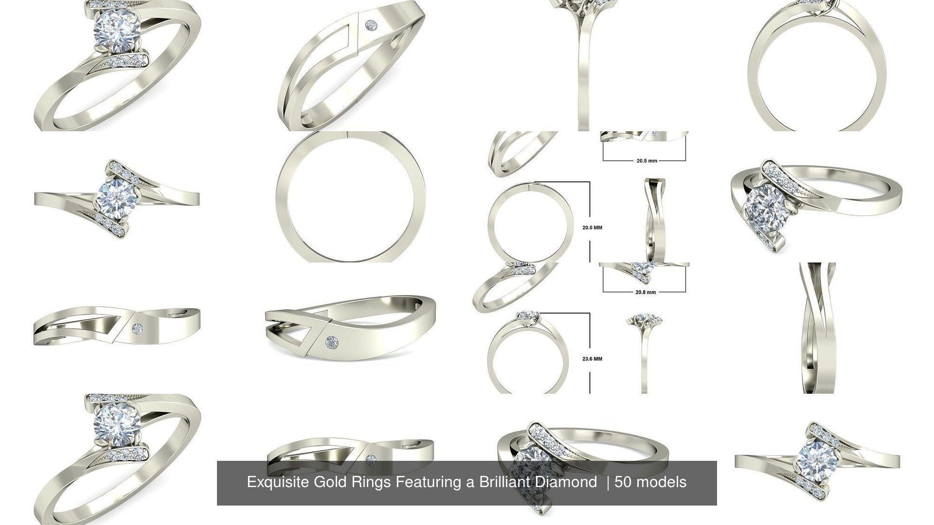 Exquisite Gold Rings Featuring a Brilliant Diamond  3D Model Collection_6