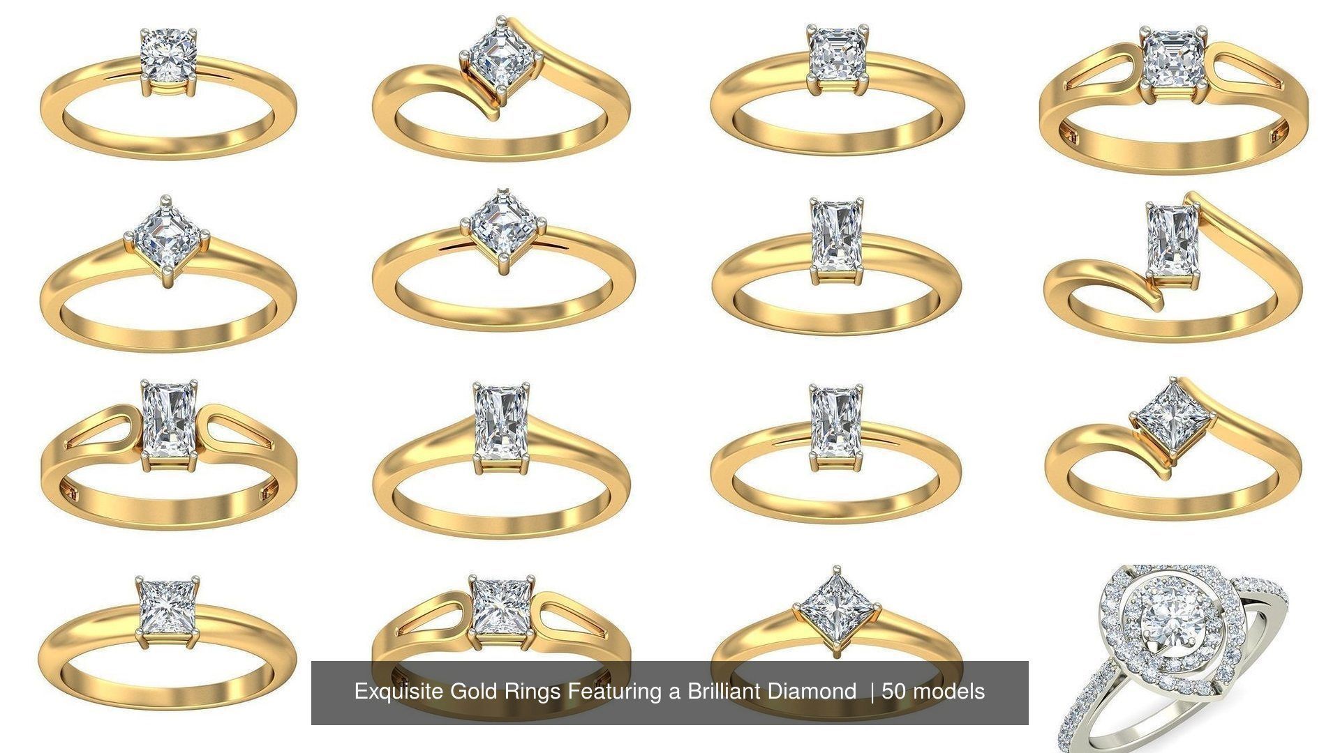 Exquisite Gold Rings Featuring a Brilliant Diamond  3D Model Collection_4