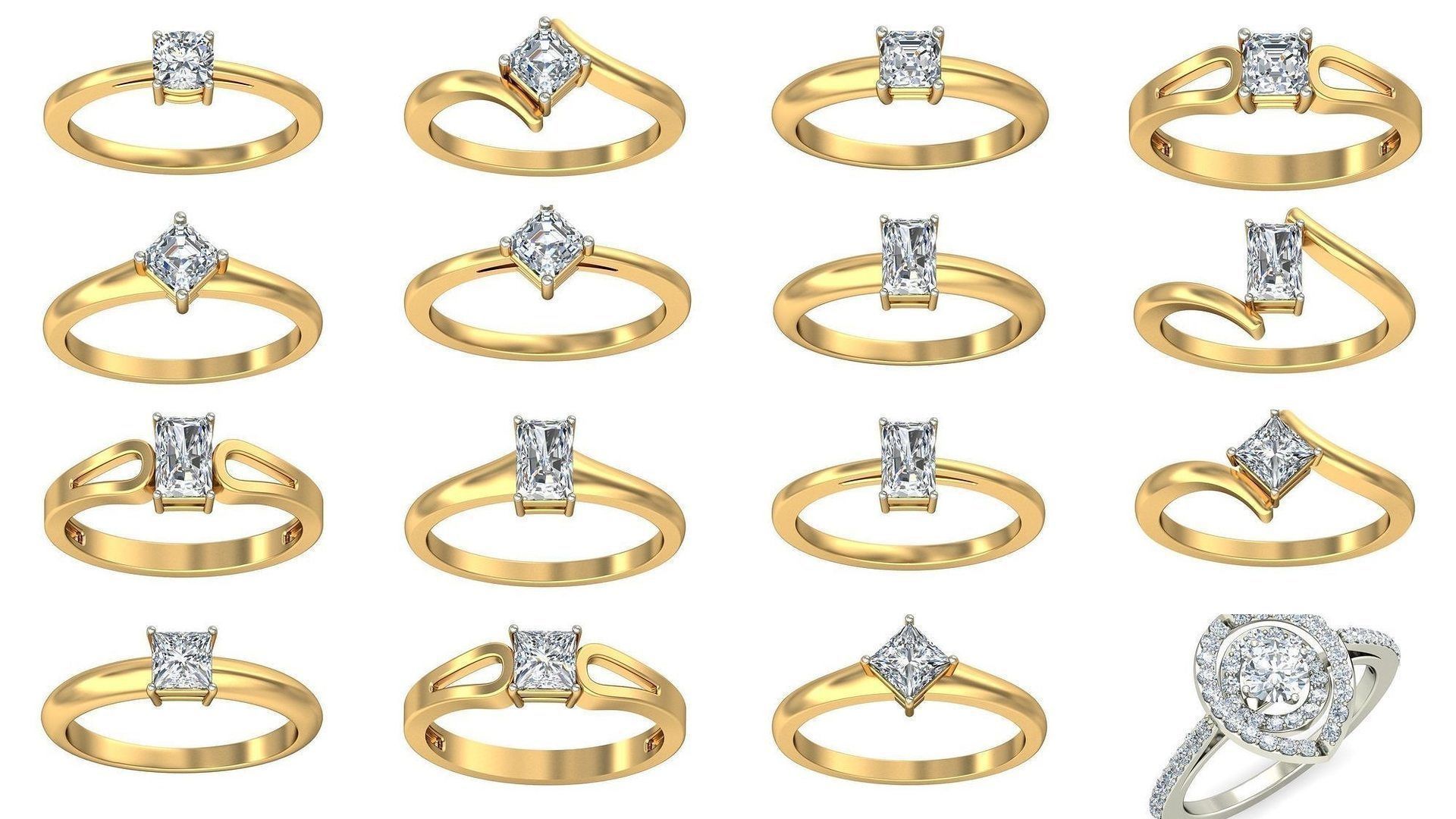 Exquisite Gold Rings Featuring a Brilliant Diamond  3D Model Collection_3