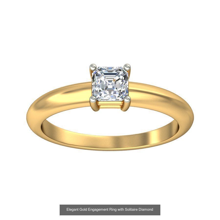 Exquisite Gold Rings Featuring a Brilliant Diamond  3D Model Collection_41