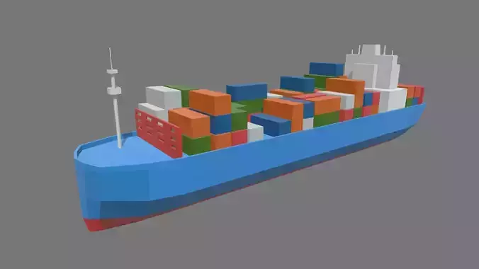 Low Poly Cargo Ship 01