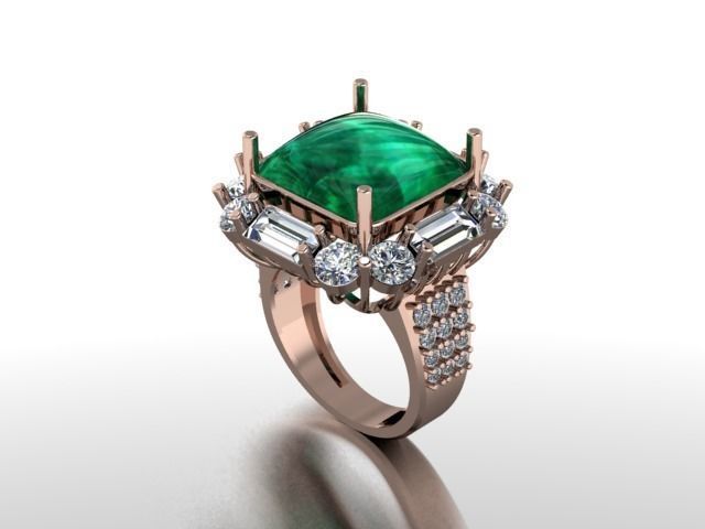Emerald diamond cluster ring Free 3D print model_2