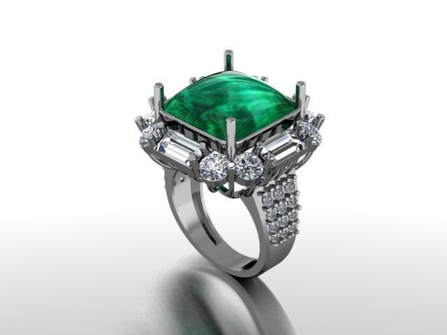 Emerald diamond cluster ring Free 3D print model_1