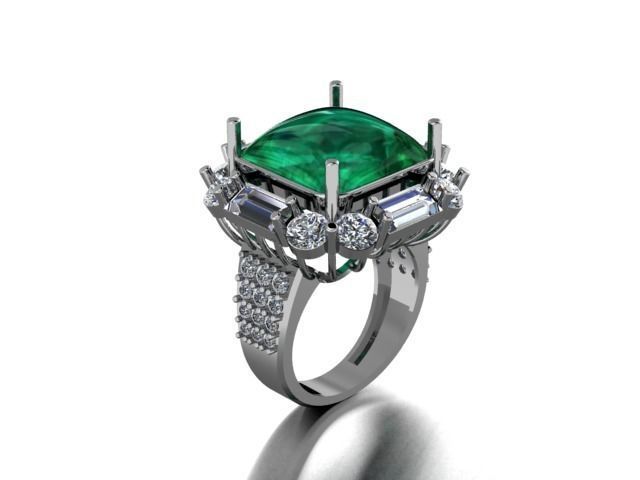 Emerald diamond cluster ring Free 3D print model_7