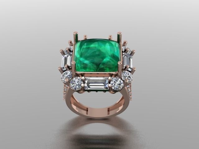 Emerald diamond cluster ring Free 3D print model_5