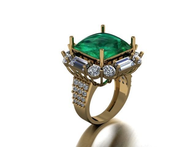 Emerald diamond cluster ring Free 3D print model_6
