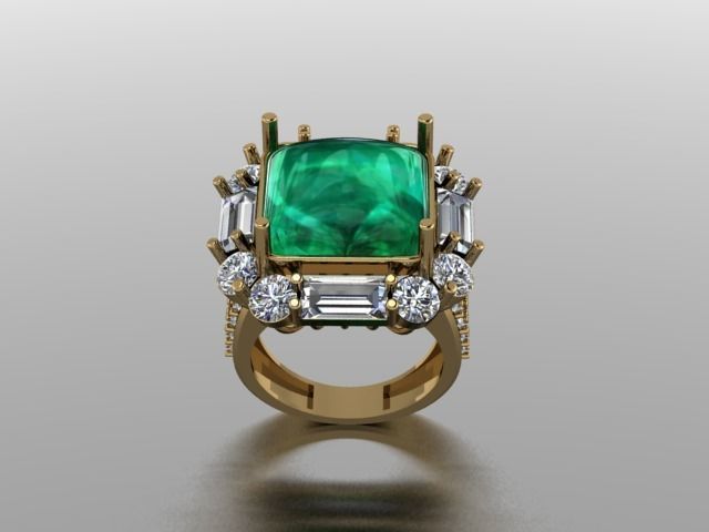 Emerald diamond cluster ring Free 3D print model_3