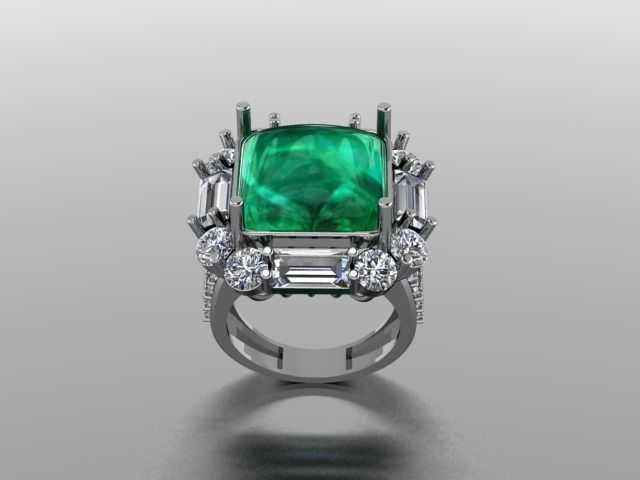 Emerald diamond cluster ring Free 3D print model_4