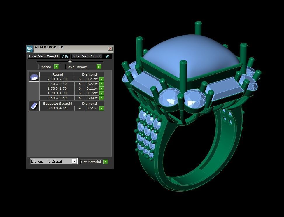 Emerald diamond cluster ring Free 3D print model_17