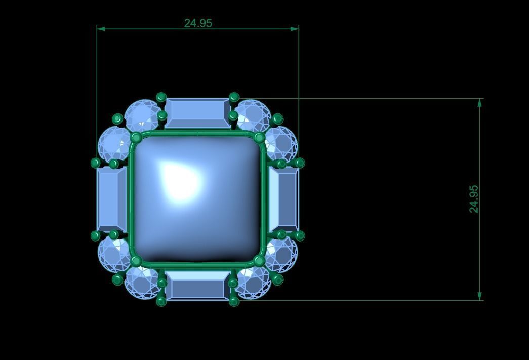 Emerald diamond cluster ring Free 3D print model_13