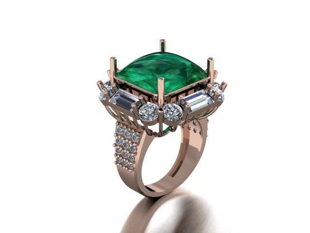 Emerald diamond cluster ring Free 3D print model_8