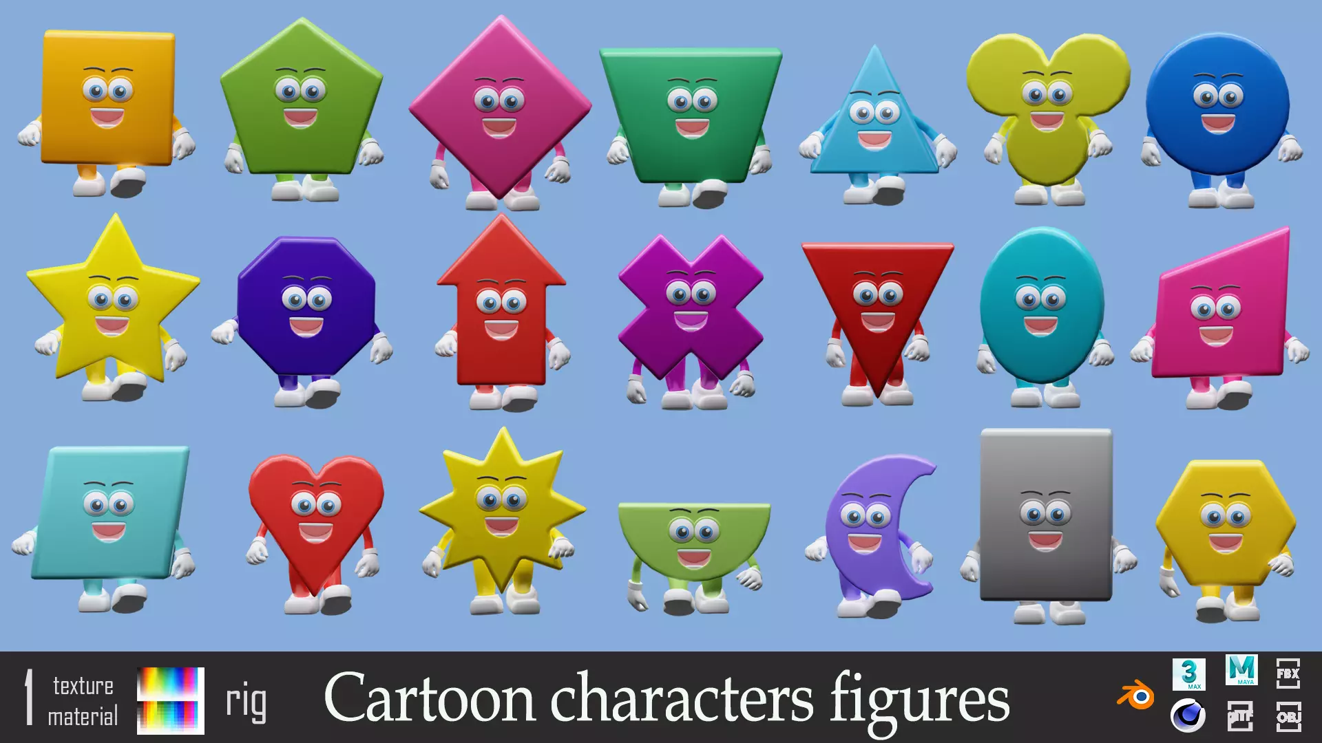 Cartoon character geometric figures Low-poly 3D model_0