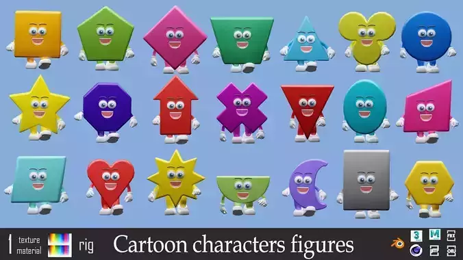 Cartoon character geometric figures Low-poly 3D model
