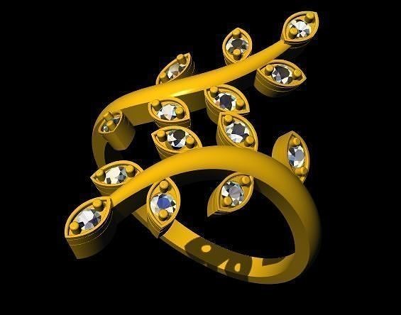 floral leaf stone ring 3dm file 3D print model
