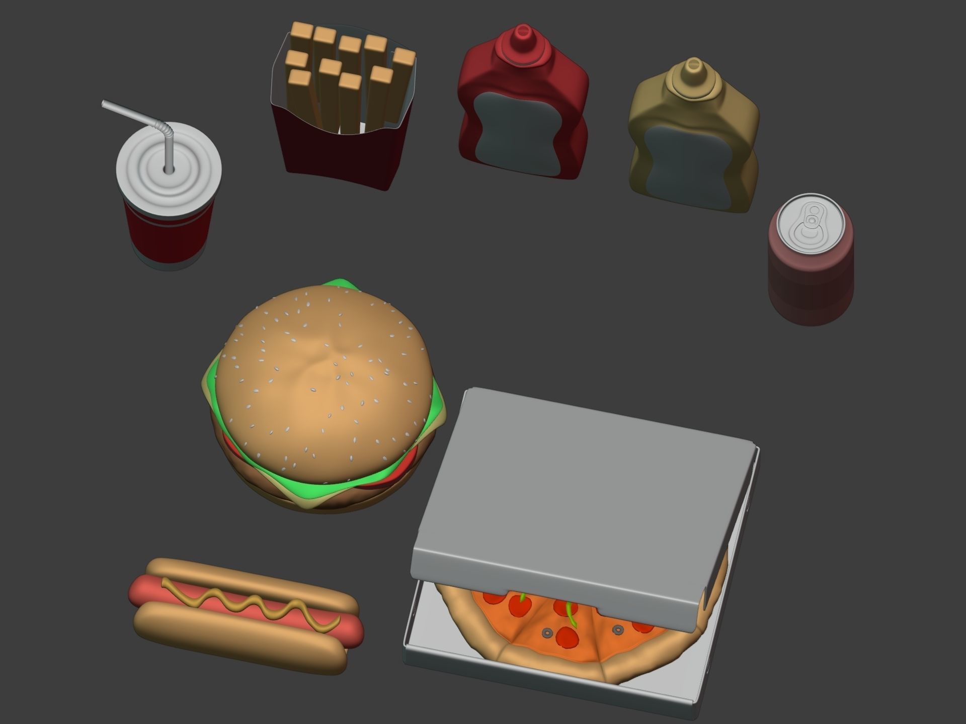 Cartoon Fast Food Pack - Burger Pizza Hot Dog Icons 3D model_14