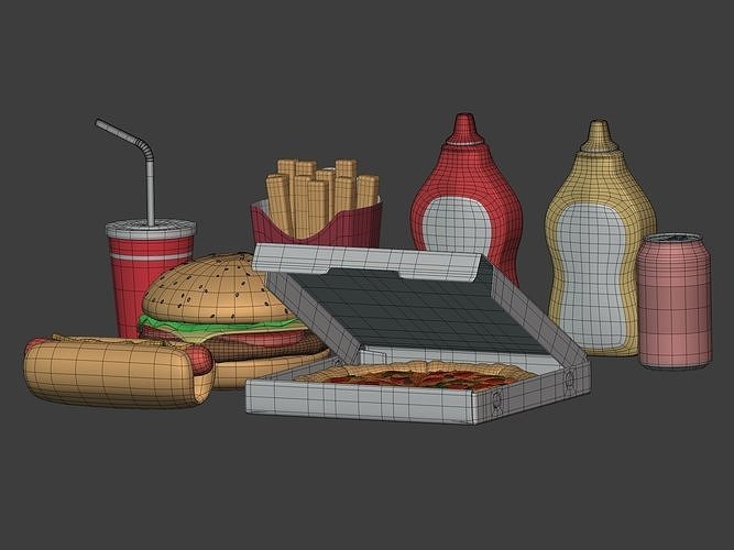 Cartoon Fast Food Pack - Burger Pizza Hot Dog Icons 3D model 6